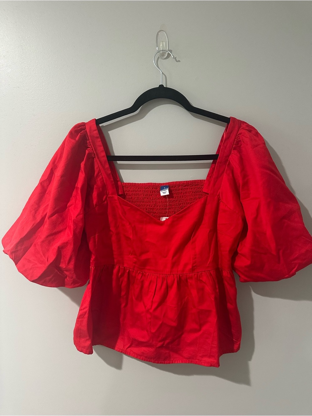 100% Cotton Old Navy Red Puff Sleeve Peplum Top